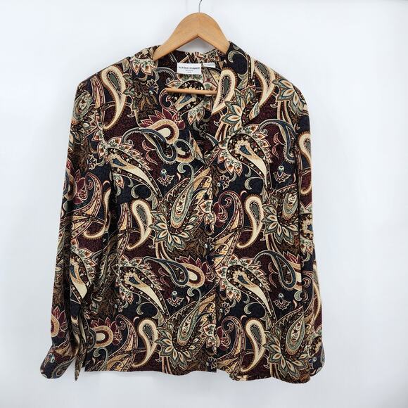 Alfred Dunner Women's 16W Long Sleeve Button Front Paisley Shoulder Pads Blouse - Picture 1 of 6